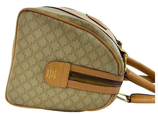 16 Céline Celine Vintage Macadam Blazon Pattern Handtasche Braun Beige - Ansicht 6