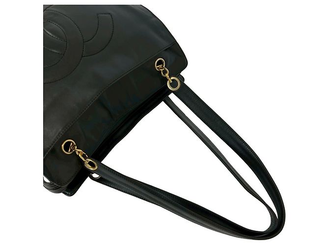 Timeless Chanel Vintage Coco Mark Lammfell Mini Tote Schultertasche Schwarz - Ansicht 4