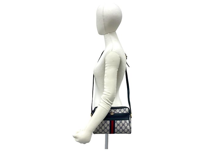 Gucci Sherry Line GG Logo Muster Leder Mini Schultertasche Rot Marineblau - Ansicht 2