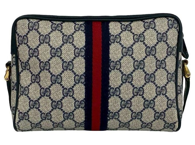 Gucci Sherry Line GG Logo Muster Leder Mini Schultertasche Rot Marineblau - Ansicht 3