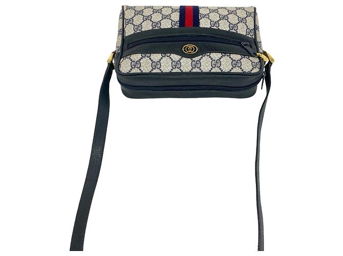 Gucci Sherry Line GG Logo Muster Leder Mini Schultertasche Rot Marineblau - Ansicht 4
