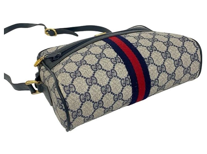 Gucci Sherry Line GG Logo Muster Leder Mini Schultertasche Rot Marineblau - Ansicht 7