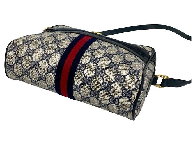 Gucci Sherry Line GG Logo Muster Leder Mini Schultertasche Rot Marineblau - Ansicht 8