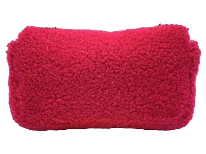 Fendi Mini borsa baguette a tracolla in nappa e shearling rosa fucsia - vista 3