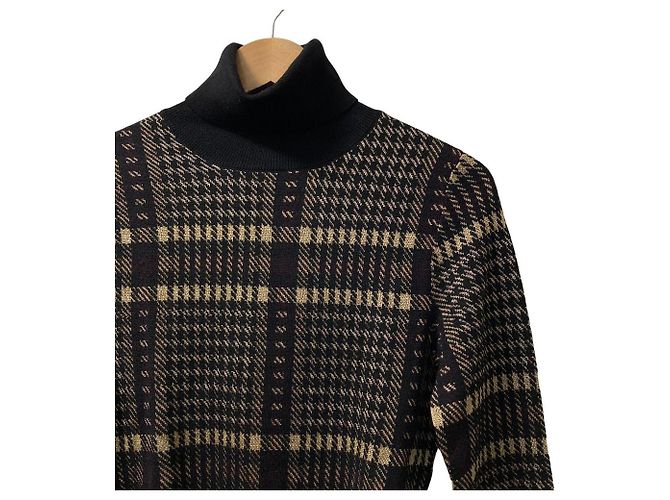 Autre Marque Dries Van Noten Rollkragen-Strickpullover mit Karomuster Schwarz Beige - Ansicht 2