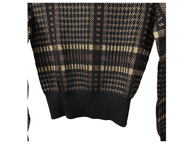 Autre Marque Dries Van Noten Rollkragen-Strickpullover mit Karomuster Schwarz Beige - Ansicht 3