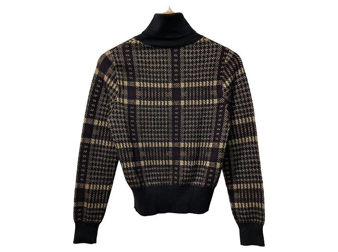Autre Marque Dries Van Noten Rollkragen-Strickpullover mit Karomuster Schwarz Beige - Ansicht 4