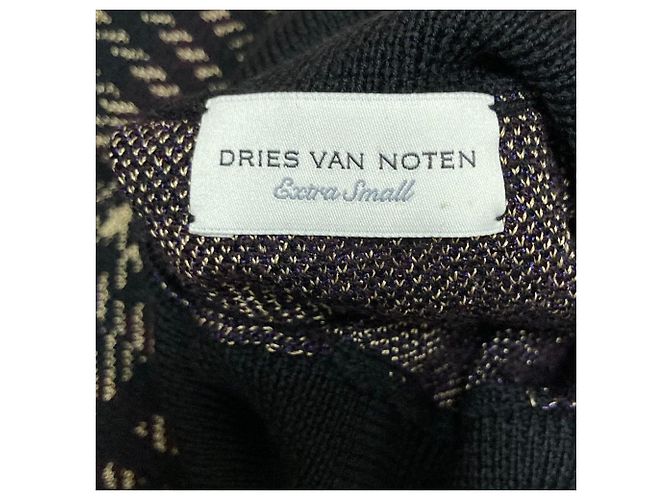 Autre Marque Dries Van Noten Rollkragen-Strickpullover mit Karomuster Schwarz Beige - Ansicht 5