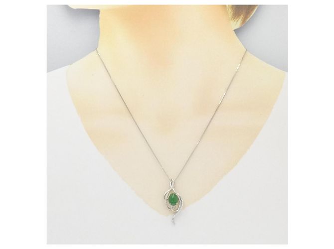 Autre Marque Collana in giada e diamanti in platino Verde - vista 6