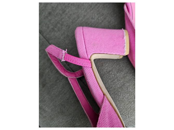 Chanel Décolleté slingback in velluto a coste rosa - vista 11