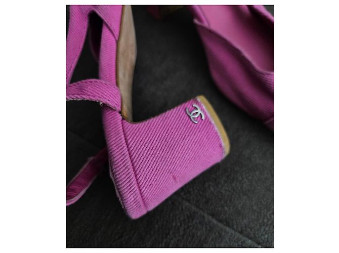 Chanel Décolleté slingback in velluto a coste rosa - vista 12
