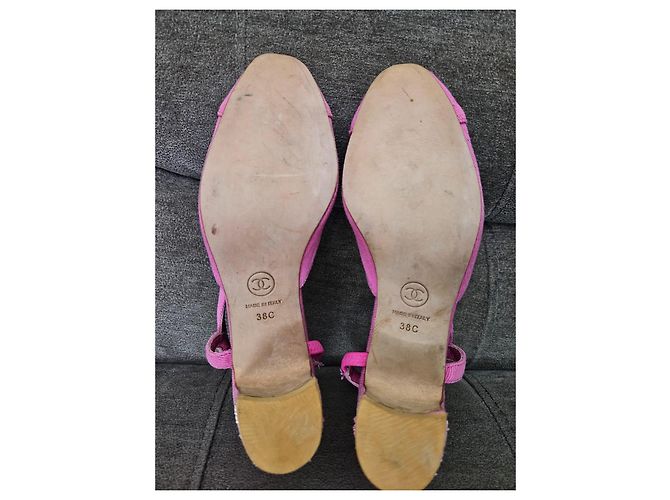 Chanel Décolleté slingback in velluto a coste rosa - vista 14