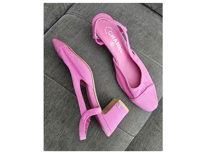 Chanel Décolleté slingback in velluto a coste rosa - vista 15
