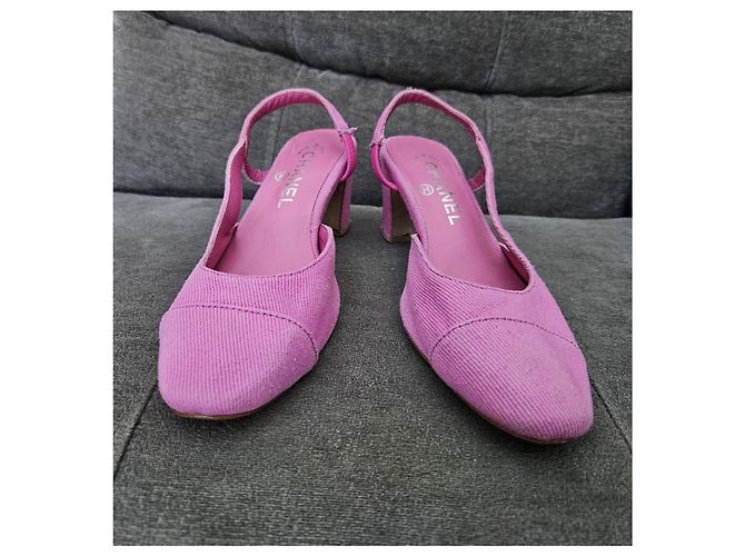 Chanel Décolleté slingback in velluto a coste rosa - vista 2