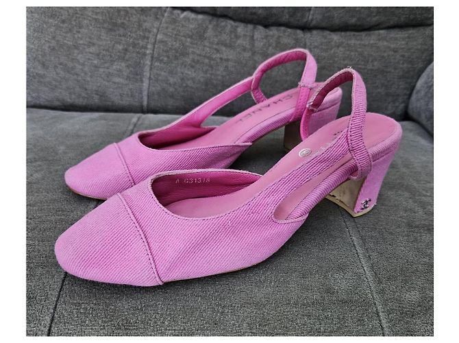 Chanel Décolleté slingback in velluto a coste rosa - vista 5