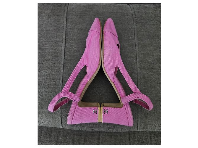 Chanel Décolleté slingback in velluto a coste rosa - vista 6