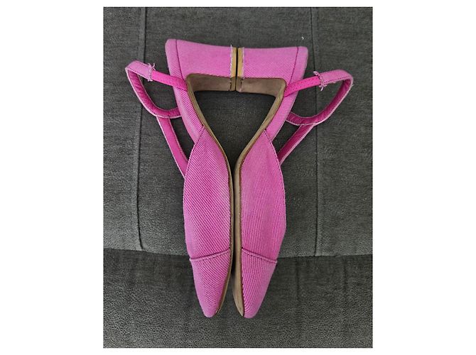 Chanel Décolleté slingback in velluto a coste rosa - vista 7