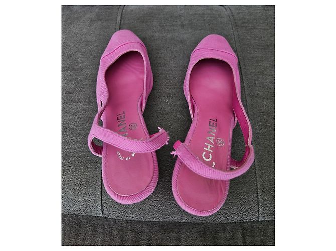 Chanel Décolleté slingback in velluto a coste rosa - vista 8