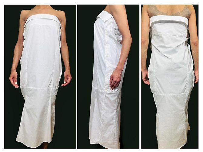 Autre Marque Hodakova Vestido maxi palabra de honor de algodón blanco desconstruido - vista 5