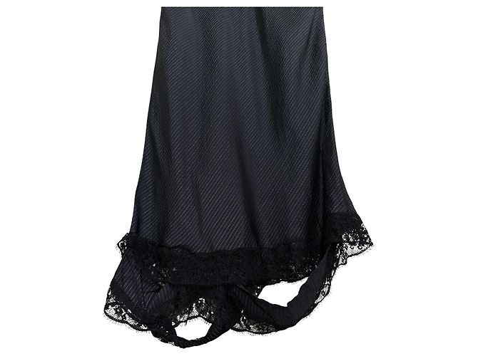 Autre Marque Rave Review Gonna midi a righe sottili nere e pizzo Nero - vista 2