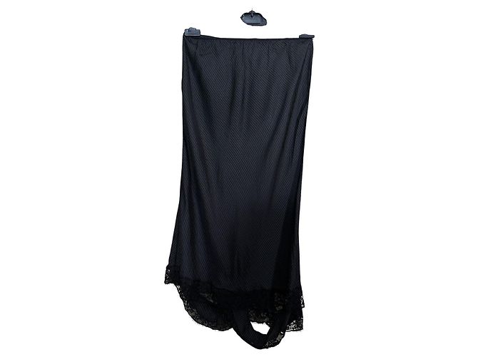 Autre Marque Rave Review Gonna midi a righe sottili nere e pizzo Nero - vista 3