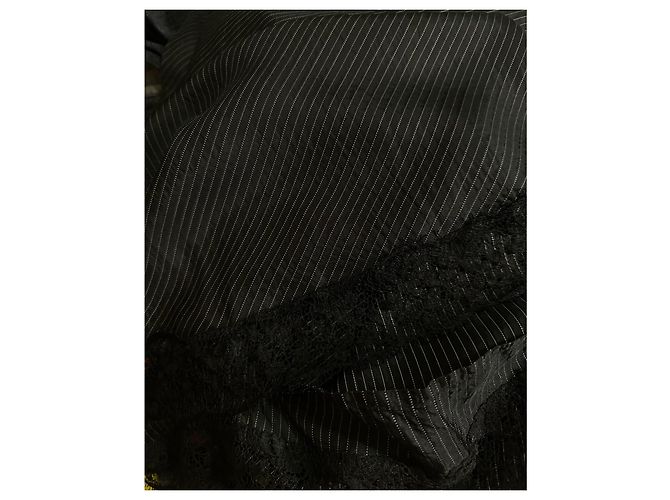Autre Marque Rave Review Gonna midi a righe sottili nere e pizzo Nero - vista 4