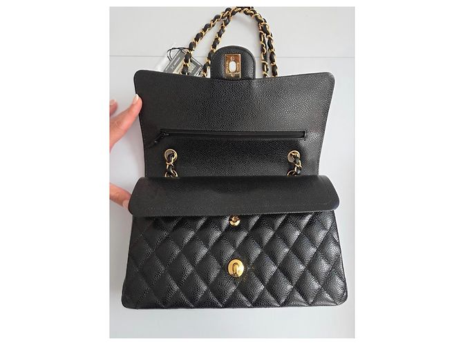 Timeless Chanel Classic Flap Medium Borsa Pelle Caviar Nera Nero - vista 8