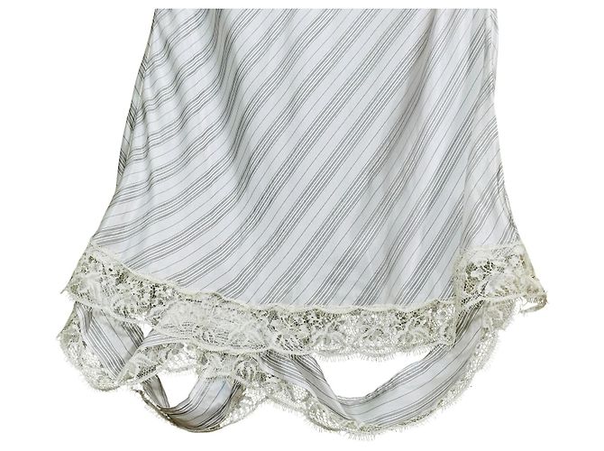 Autre Marque Falda de seda Rave Review a rayas y encaje Blanco Gris - vista 2