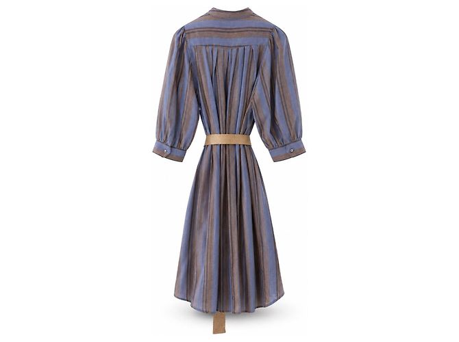 Sessun Gestreiftes Midi-Kleid SERIFOS mit Gürtel Braun Blau - Ansicht 2