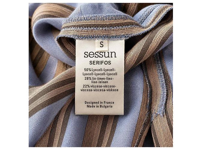 Sessun Gestreiftes Midi-Kleid SERIFOS mit Gürtel Braun Blau - Ansicht 3