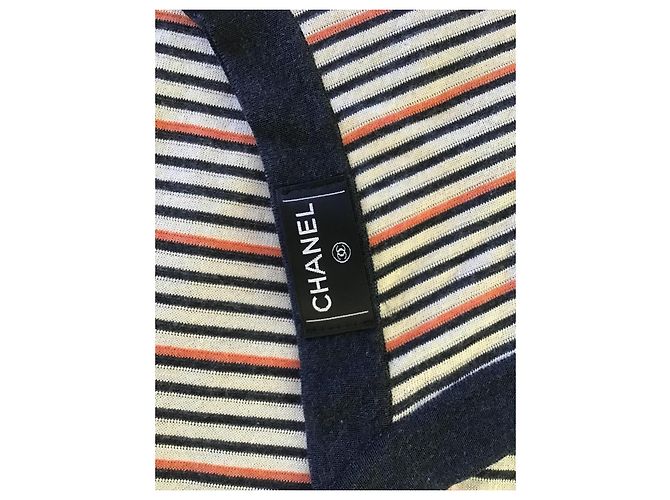 Chanel Gestreiftes Strickkleid mit Gürtel Schwarz Weiß Rot - Ansicht 4