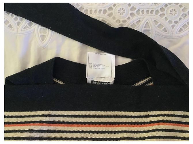Chanel Gestreiftes Strickkleid mit Gürtel Schwarz Weiß Rot - Ansicht 6