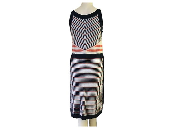 Chanel Gestreiftes Strickkleid mit Gürtel Schwarz Weiß Rot - Ansicht 7