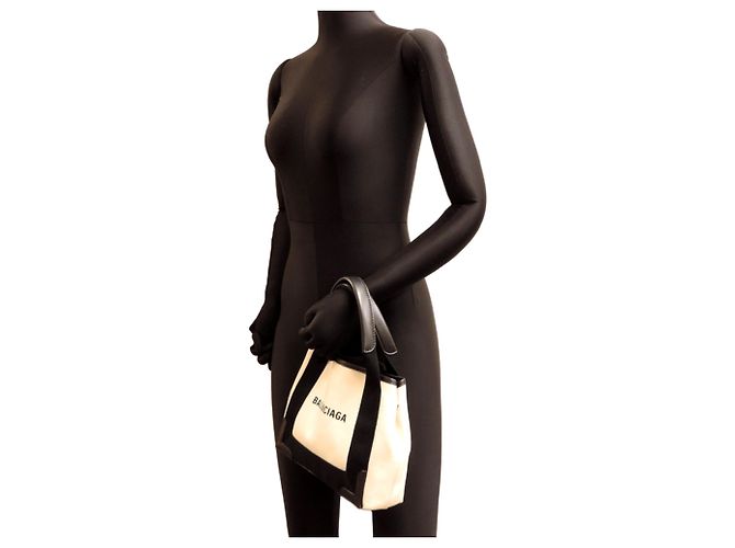 Borsa a mano Cabas XS blu navy da donna Balenciaga Nero Bianco - vista 9