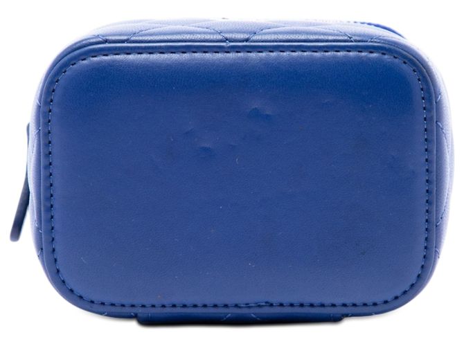 Chanel Blue Mini CC Matelassé in agnello con manico superiore e catena Vanity Case - vista 3