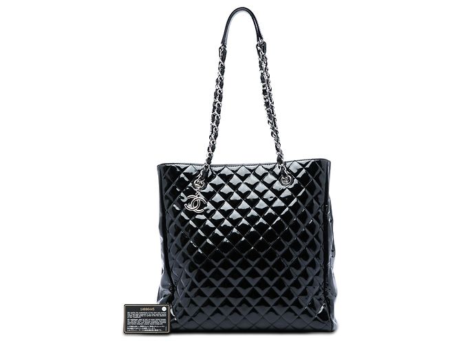 Tote Chanel Black CC Quilted Patent North South Nero - vista 6