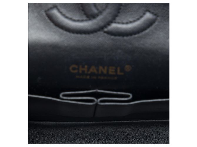 Chanel Black Medium Classic Chevron Crumpled Calfskin Double Flap Nero - vista 4