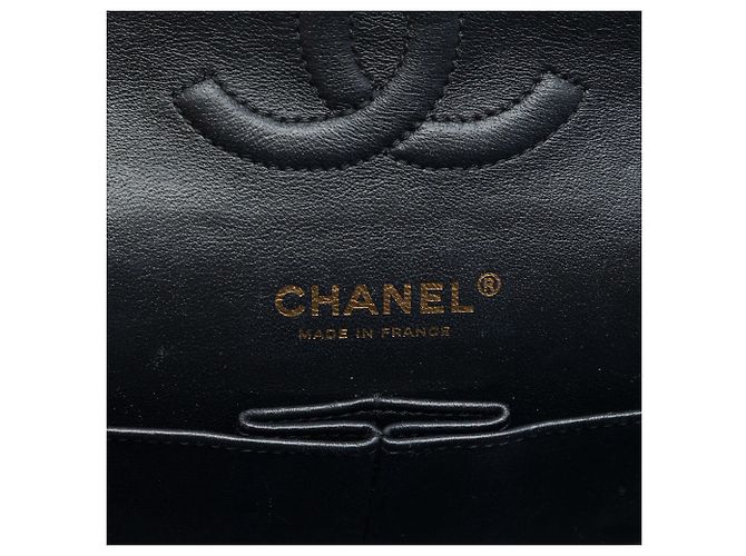 Chanel Black Medium Classic Chevron Crumpled Calfskin Double Flap Nero - vista 5