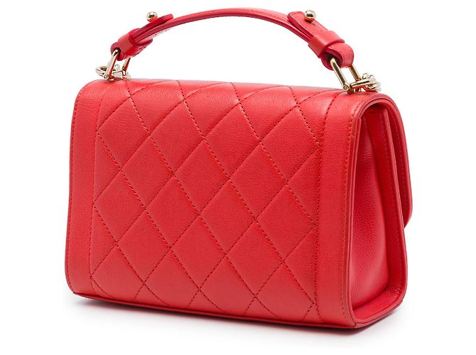 Chanel Red Small Quilted Grained Calfskin Label Click Flap Rosso - vista 2