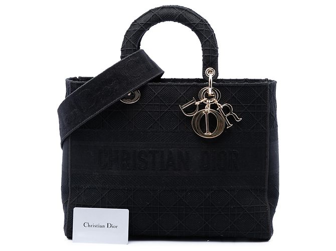 Dior Cannage Lady D Lite en lona bordada negra Large Negro - vista 7
