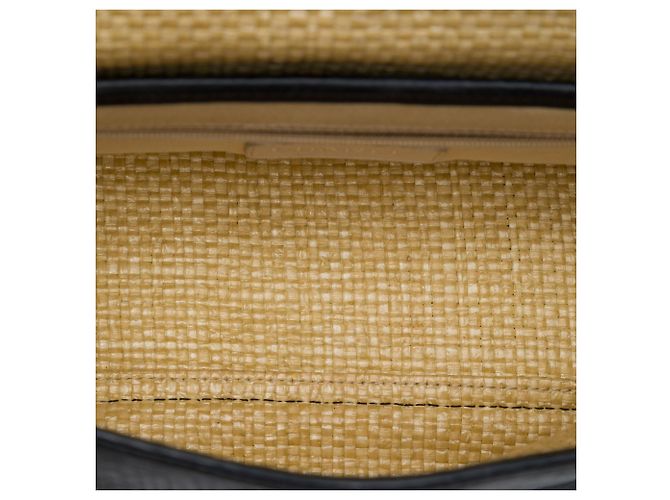Chanel Black CC Raffia Fringe Trimmed Calfskin Chain Flap - vista 4