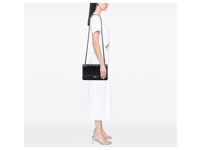 Chanel Black Jumbo Classic Lambskin Double Flap Nero - vista 6