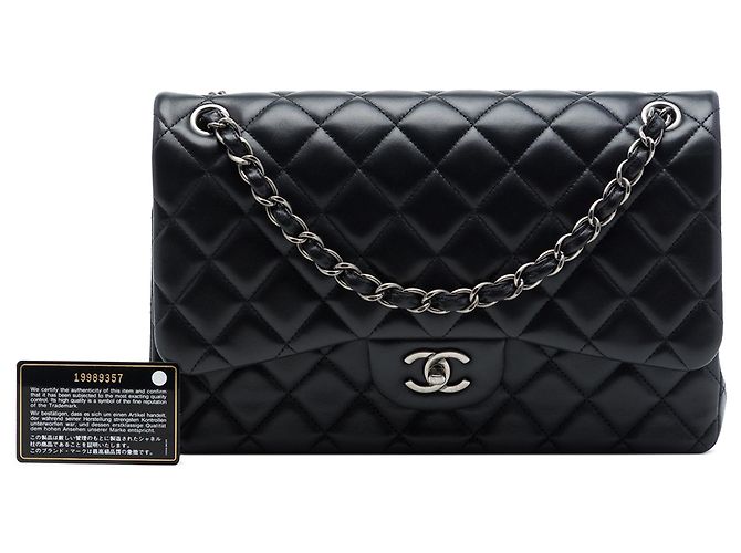 Chanel Black Jumbo Classic Lambskin Double Flap Nero - vista 7