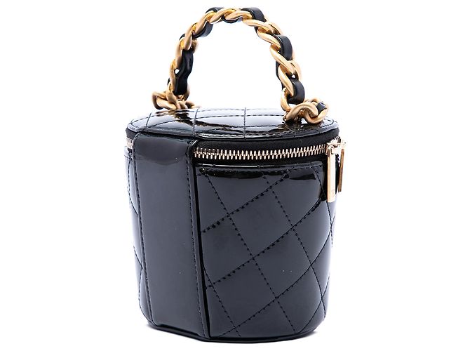 Vanity Neceser Chanel Afternoon Tea de charol acolchado negro con cadena - vista 2