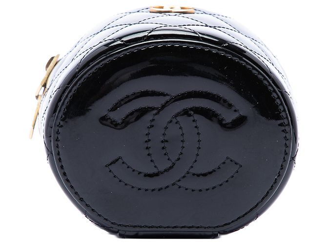 Vanity Neceser Chanel Afternoon Tea de charol acolchado negro con cadena - vista 3