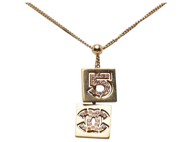 Collana con pendente Chanel Gold CC placcato oro Strass No 5 Double Square D'oro - vista 2