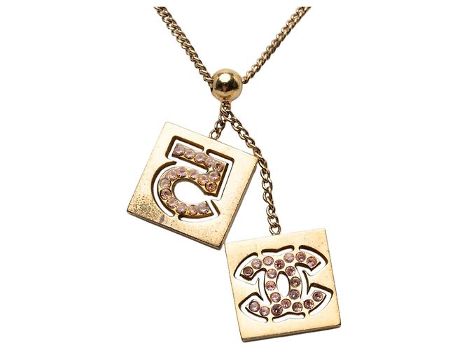 Collana con pendente Chanel Gold CC placcato oro Strass No 5 Double Square D'oro - vista 3