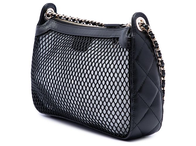 Clutch Chanel Black CC in rete e pelle di agnello lucida con catena Nero - vista 2