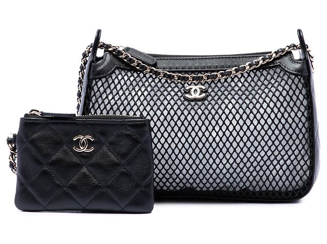 Clutch Chanel Black CC in rete e pelle di agnello lucida con catena Nero - vista 7
