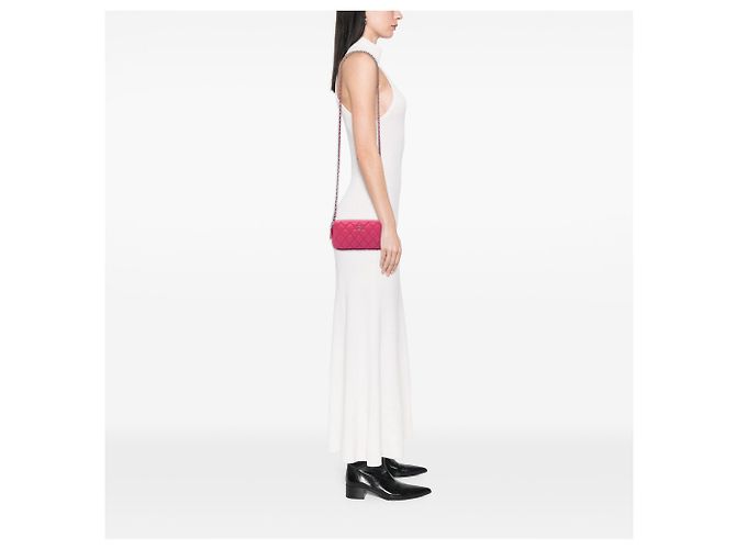 Clutch Chanel Pink CC de piel de cordero acolchada con doble cremallera y cadena Rosa - vista 5